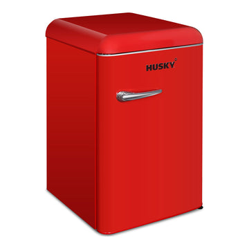 Husky 118L Solid Door Retro Style Bar Fridge in Red (HUSRET135RDHU)