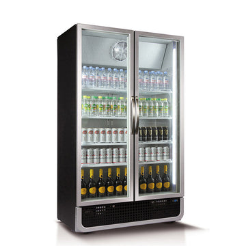 Husky 975L Double Glass Door Commercial Fridge in Black (C10PRO-H-BKAUHU)