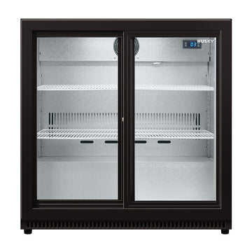 Husky 190L Double Sliding Glass Door Outdoor Drinks Chiller/Bar Fridge In Black (HUS-C2-BLK-SD)