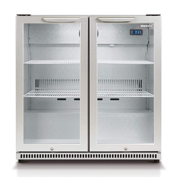 Husky 190L Double Glass Door Outdoor Bar Fridge/Drinks Chiller in Silver (HUS-C2-840)