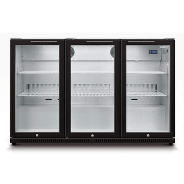 Husky 307L Triple Glass Door Bar Fridge/Drinks Chiller In Black (HUS-C3-840-BLK)
