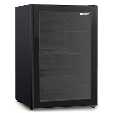 Husky 130L Indoor Bar Fridge With Anti-Condensation Glass Door in Black (HUS130HDBLK)