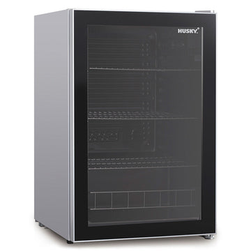Husky 130L Indoor Bar Fridge With Anti-Condensation Glass Door in Silver (HUS130HDSIL)
